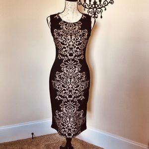 Black Midi Bodycon Dress with LightBronze Scroll